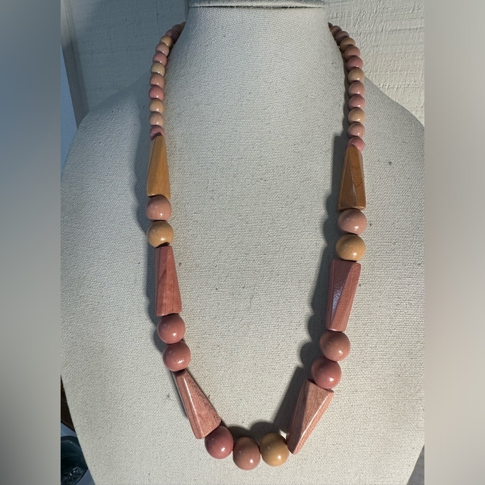 Vintage MCM peach blush wooden bead necklace